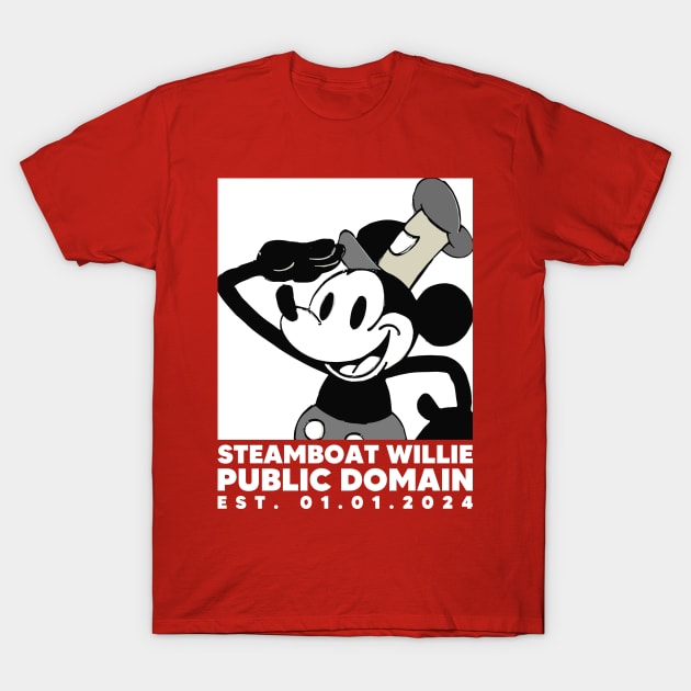 Steamboat Willie. Public Domain Est. 01.01.2024 - 3 T-Shirt by Megadorim